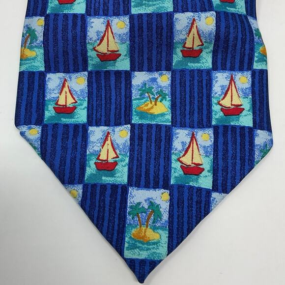 Vintage 100% Silk Charleston Tie Rack made in Italy Sail Boat Pattern Mens Tie - Picture 3 of 5